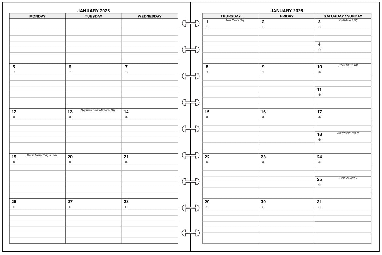 Classic Monthly Planner, 2 Pages Per Month, With Lines
