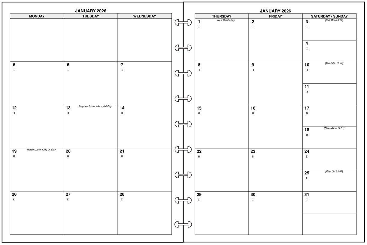 Classic Monthly Planner, 2 Pages Per Month, No Lines
