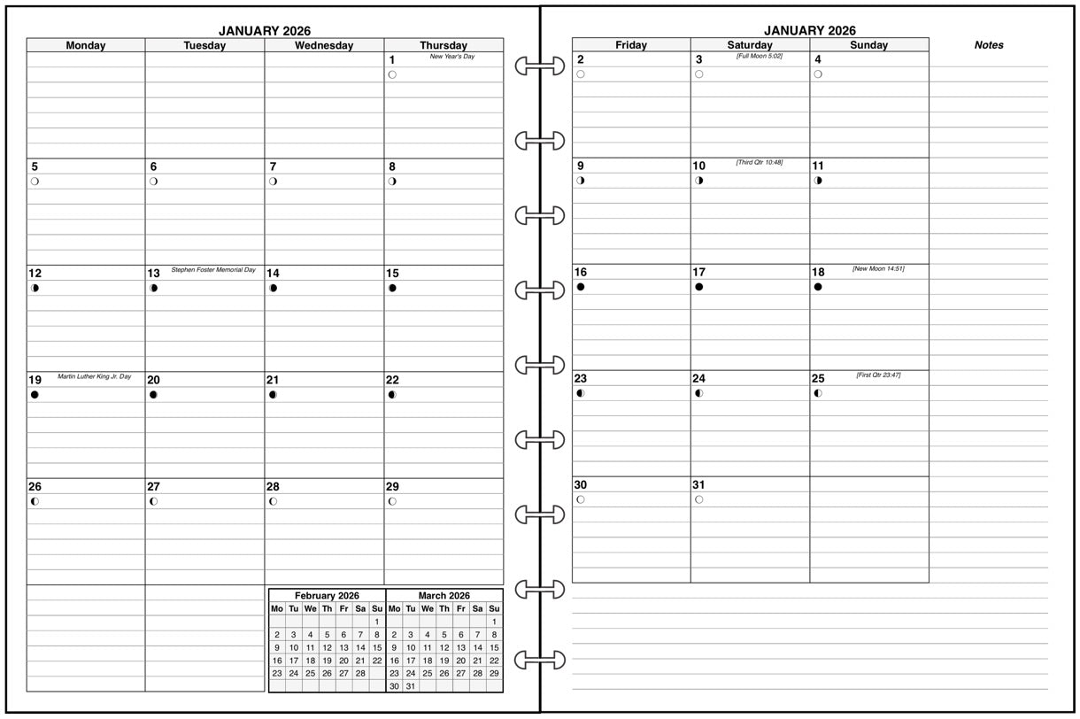 HP Mini Daily and Monthly Planner, 2 Pages Per Day, 2 Pages Per Month, With Lines, Style D