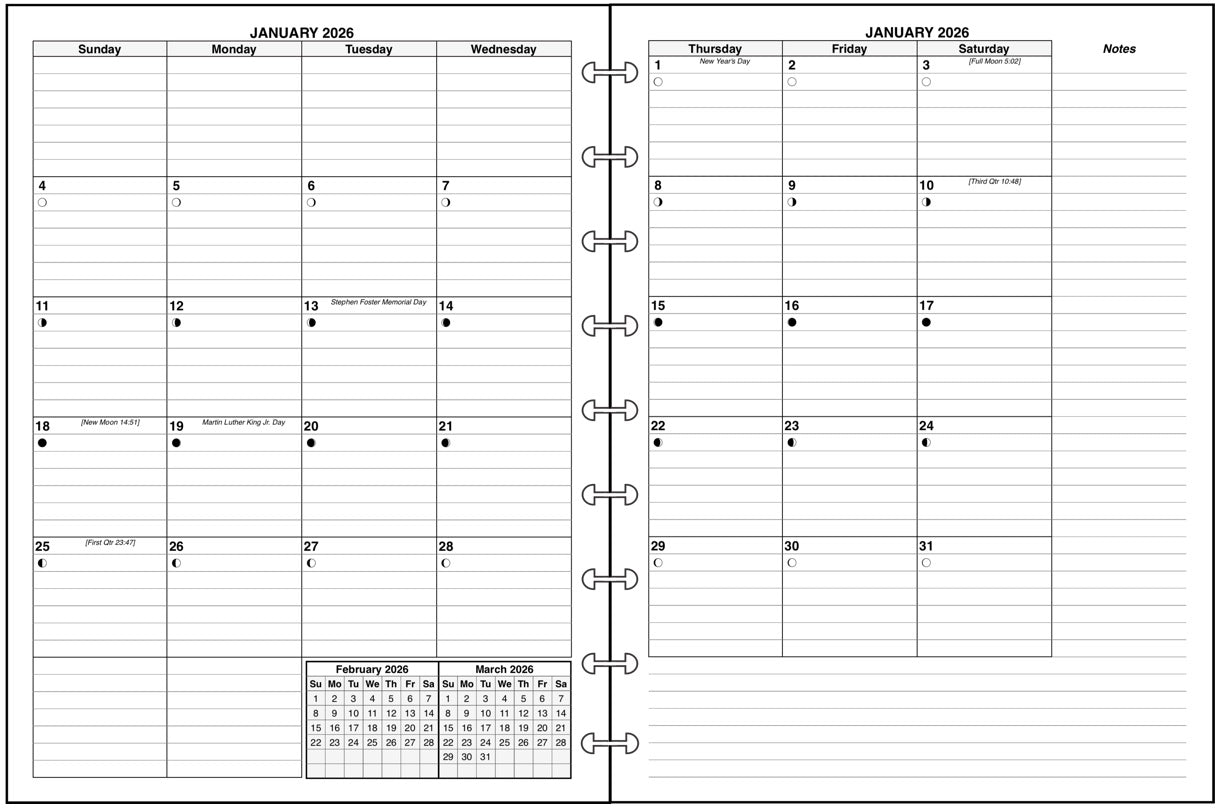 Classic Weekly and Monthly Planner, 2 Pages Per Week, 2 Pages Per Month, Style C