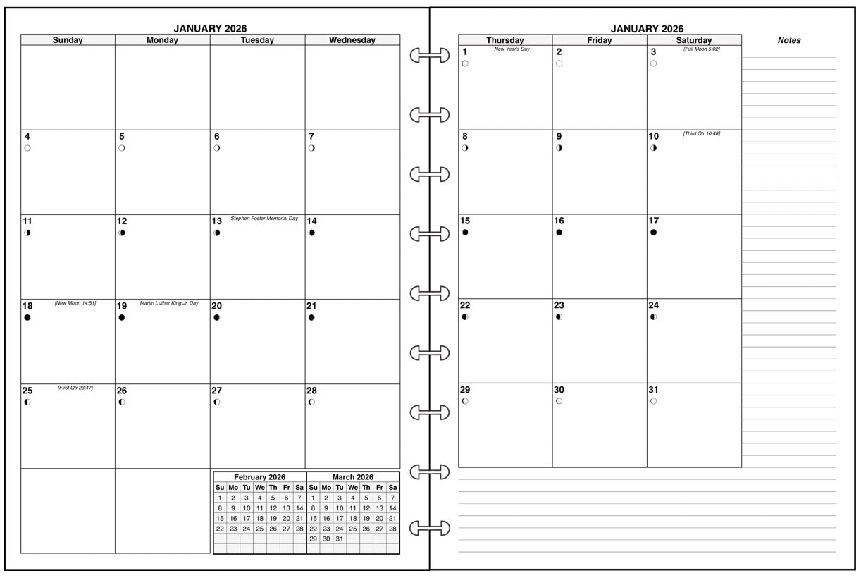 Classic Monthly Planner, 2 Pages Per Month, No Lines