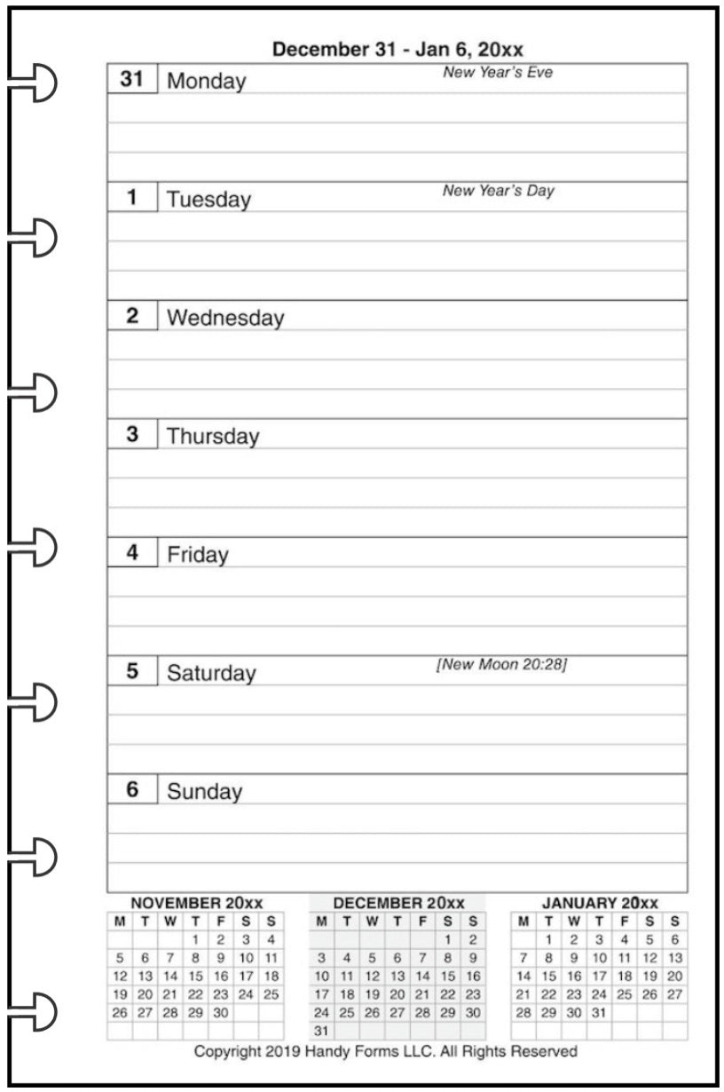 Mini Weekly and Monthly Planner, 1 Page Per Week, 2 Pages Per Month, With Lines, Style E