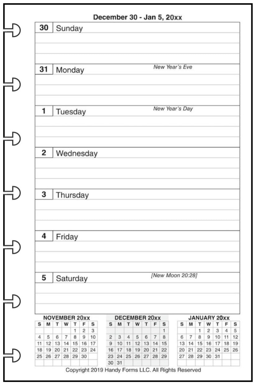 Mini Weekly and Monthly Planner, 1 Page Per Week, 2 Pages Per Month, With Lines, Style E