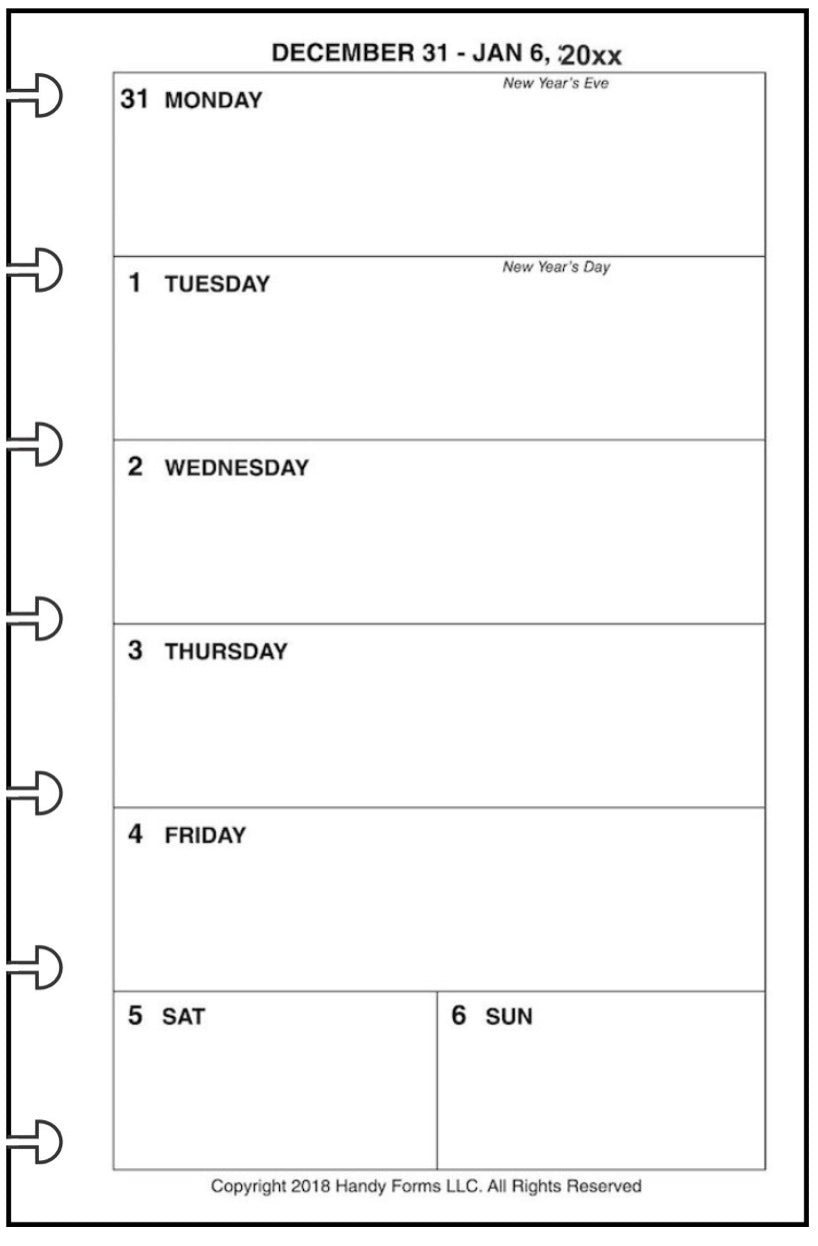 Mini Weekly and Monthly Planner, 1 Page Per Week, 2 Pages Per Month, No Lines, Style B