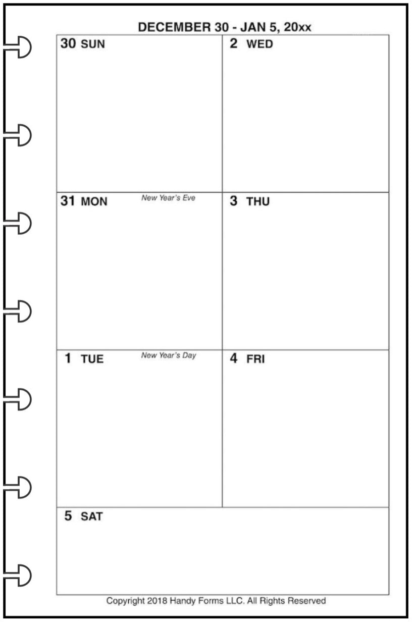 Mini Weekly and Monthly Planner, 1 Page Per Week, 2 Pages Per Month, No Lines, Style C