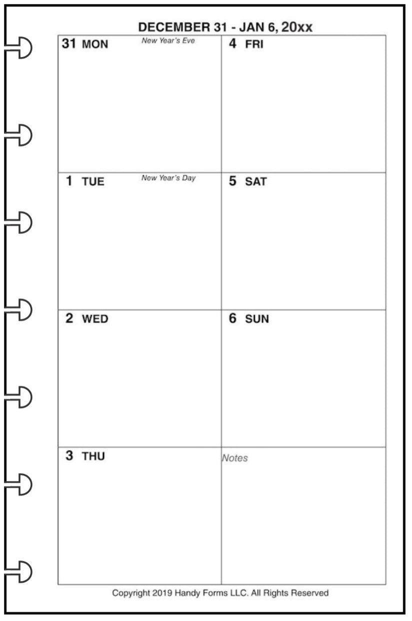 Mini Weekly and Monthly Planner, 1 Page Per Week, 2 Pages Per Month, No Lines, Style D