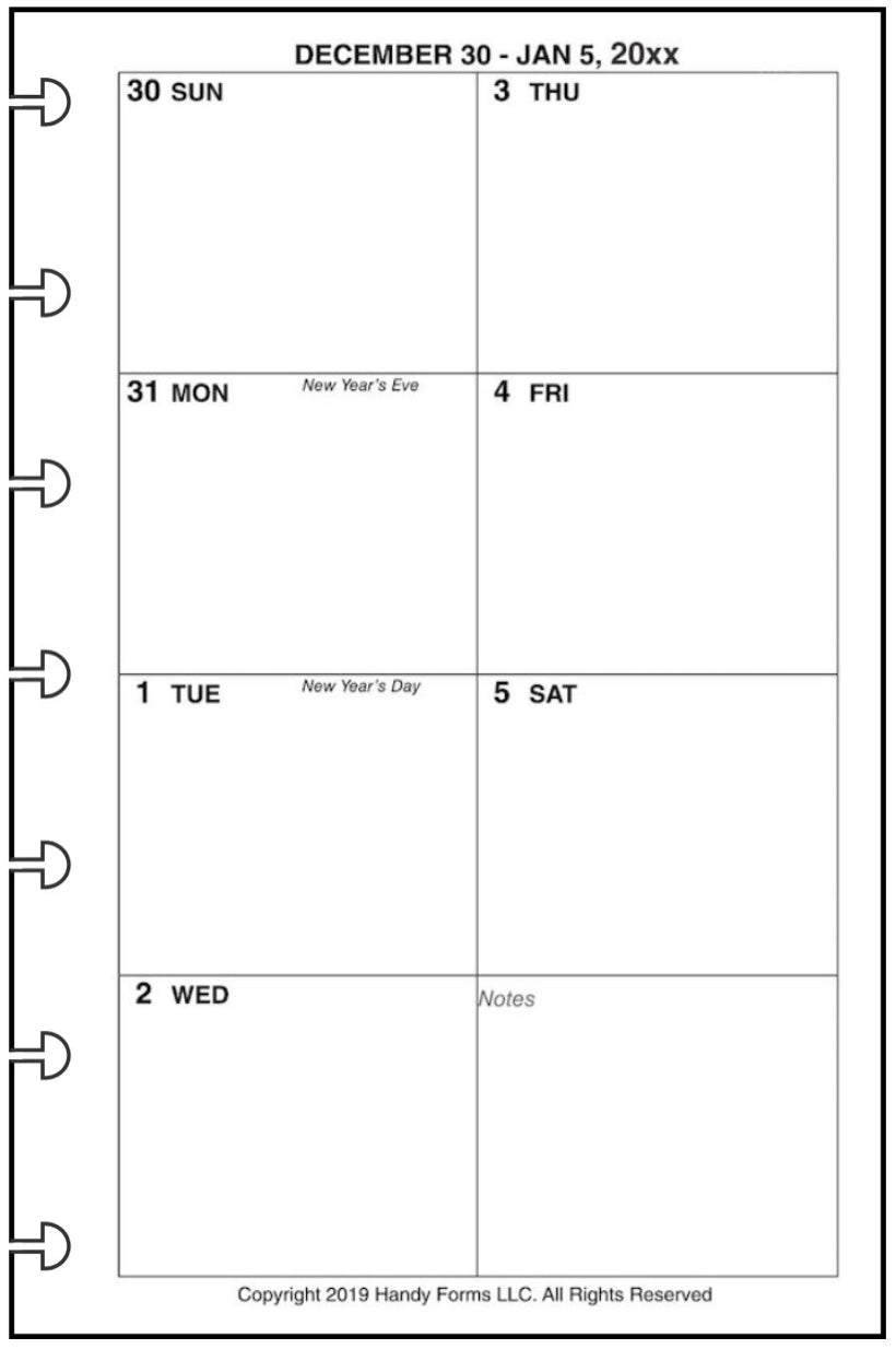 Mini Weekly and Monthly Planner, 1 Page Per Week, 2 Pages Per Month, No Lines, Style D