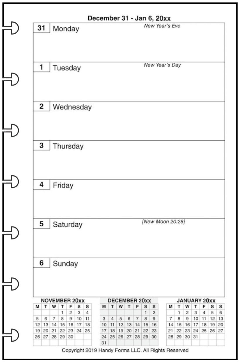 Mini Weekly and Monthly Planner, 1 Page Per Week, 2 Pages Per Month, No Lines, Style E