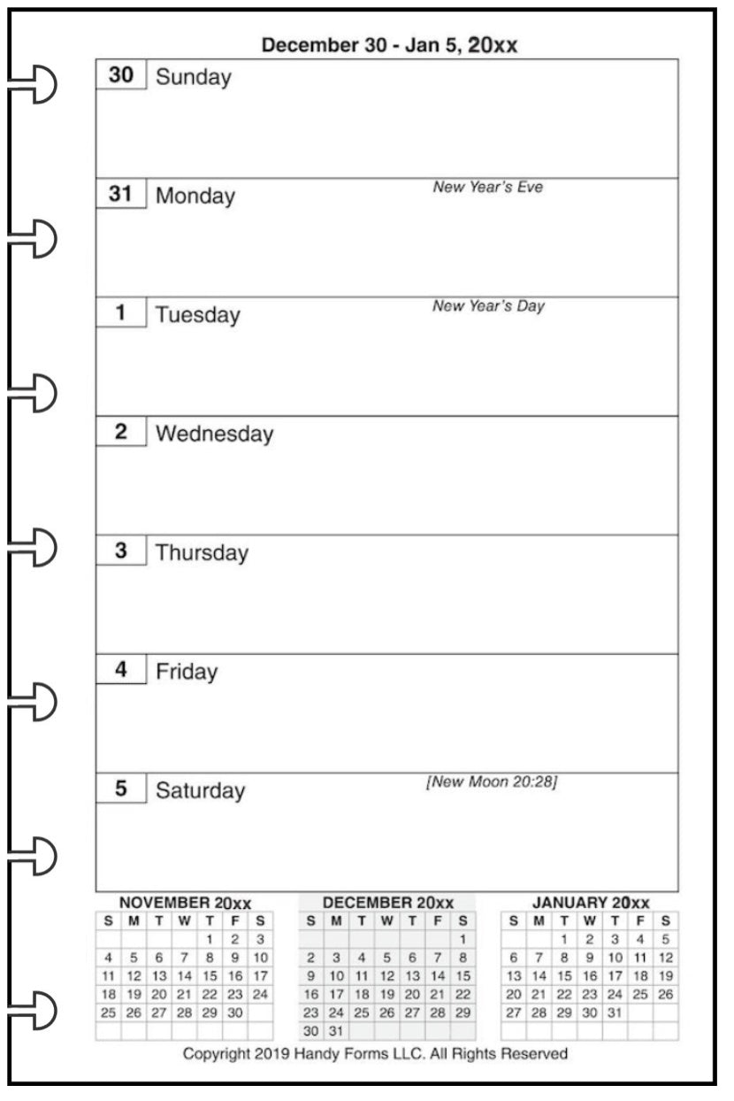 Mini Weekly and Monthly Planner, 1 Page Per Week, 2 Pages Per Month, No Lines, Style E