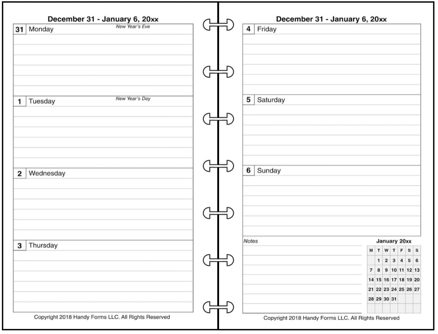 Mini Weekly and Monthly Planner, 2 Pages Per Week, 2 Pages Per Month, Style A