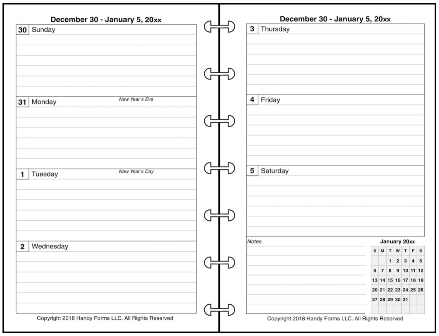 Mini Weekly and Monthly Planner, 2 Pages Per Week, 2 Pages Per Month, Style A