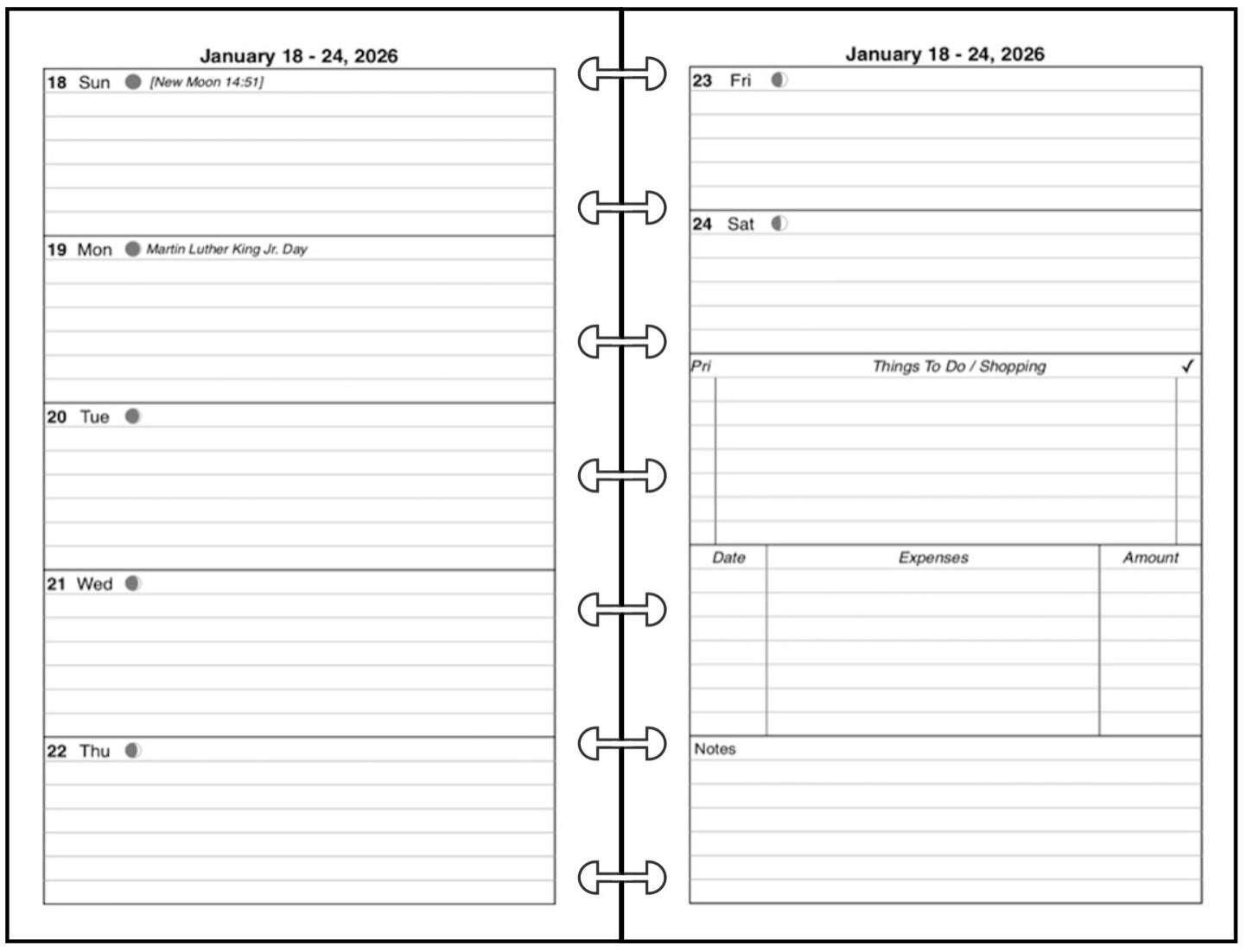 Mini Weekly and Monthly Planner, 2 Pages Per Week, 2 Pages Per Month, Style C