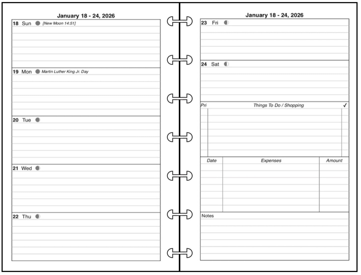 Mini Weekly and Monthly Planner, 2 Pages Per Week, 2 Pages Per Month, Style C