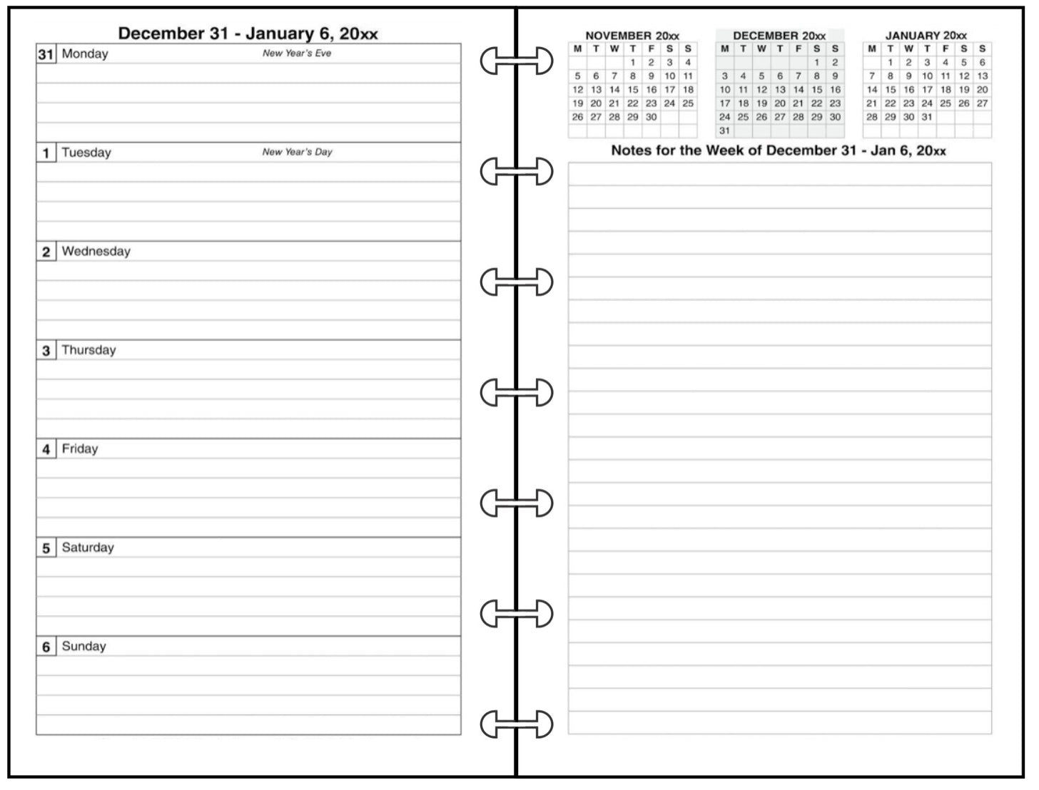 Mini Weekly and Monthly Planner, 2 Pages Per Week, 2 Pages Per Month, Style E
