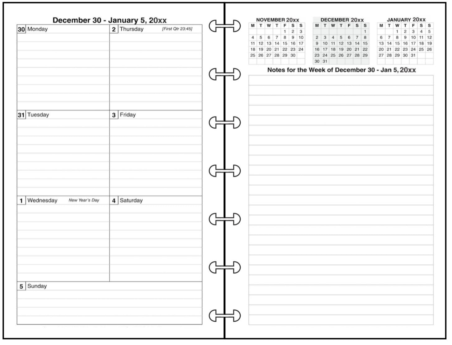 Mini Weekly and Monthly Planner, 2 Pages Per Week, 2 Pages Per Month, Style F