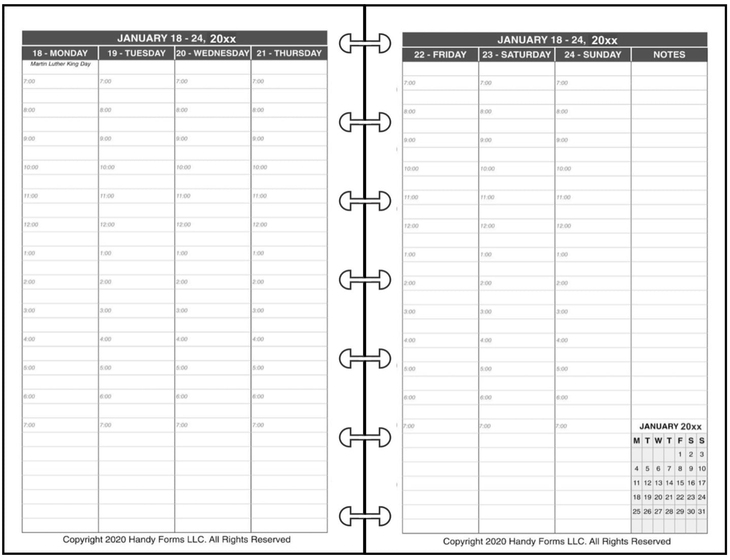 Mini Weekly and Monthly Planner, 2 Pages Per Week, 2 Pages Per Month, Style V8
