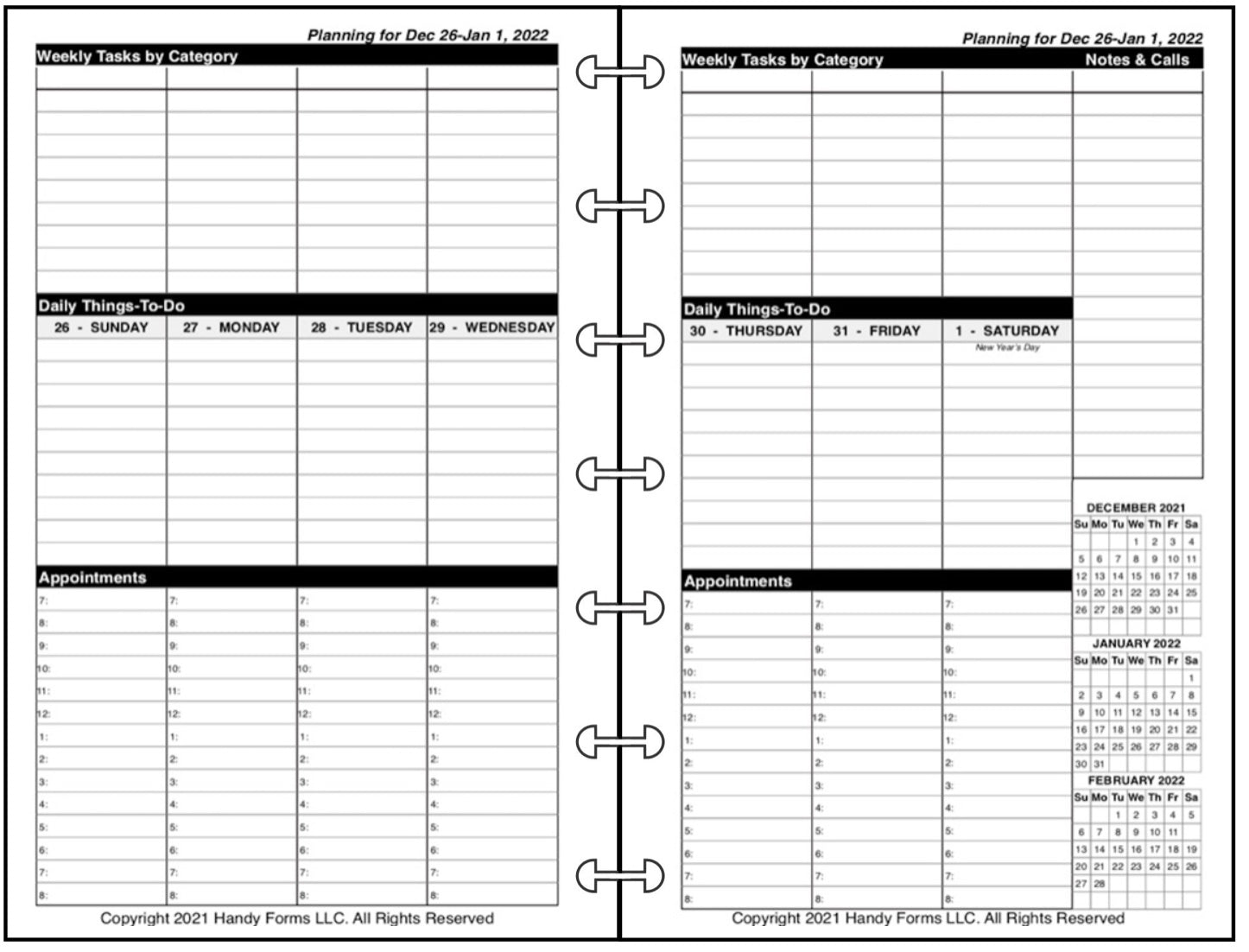 Mini Weekly and Monthly Planner, 2 Pages Per Week, 2 Pages Per Month, Style VT