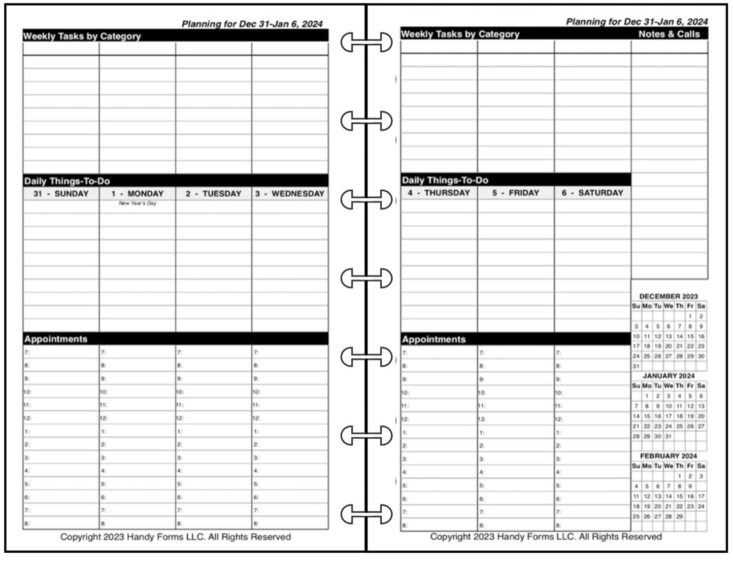 Mini Weekly and Monthly Planner, 2 Pages Per Week, 2 Pages Per Month, Style VT