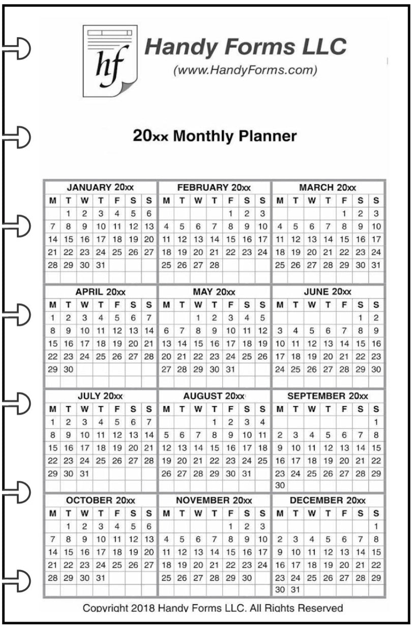 Mini Monthly Planner, 2 Pages Per Month, No Lines