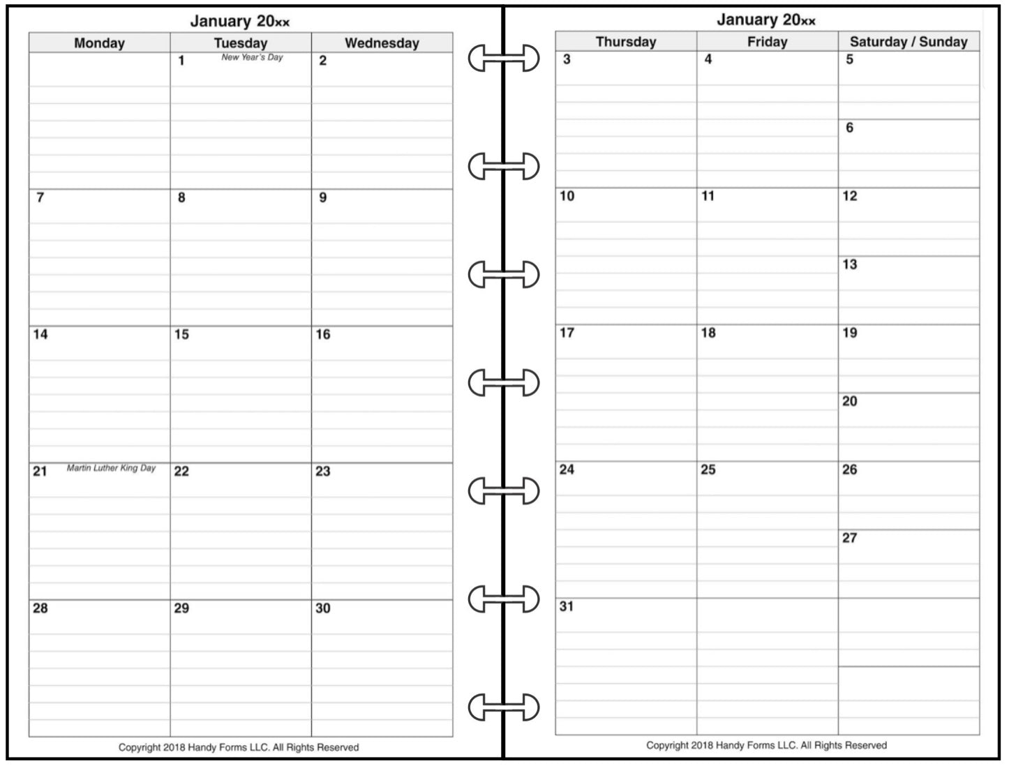 Mini Weekly and Monthly Planner, 1 Page Per Week, 2 Pages Per Month, Style E