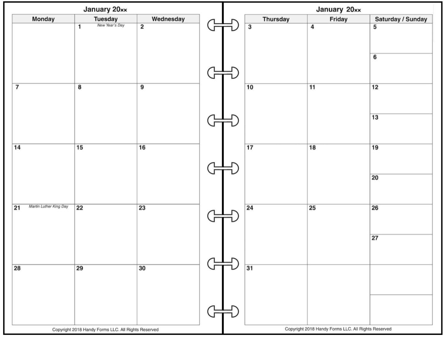 Mini Weekly and Monthly Planner, 1 Page Per Week, 2 Pages Per Month, Style H