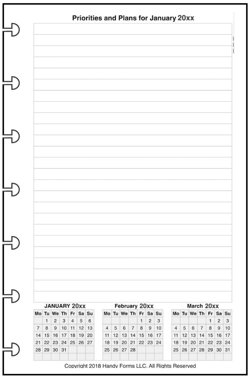 Mini Monthly Planner, 4 Pages Per Month, With Lines