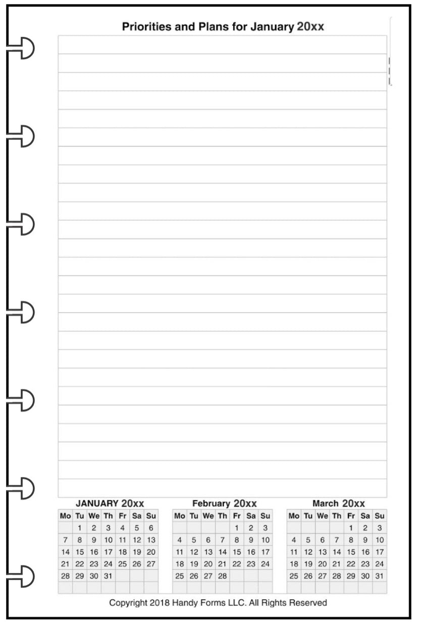 Mini Monthly Planner, 4 Pages Per Month, No Lines