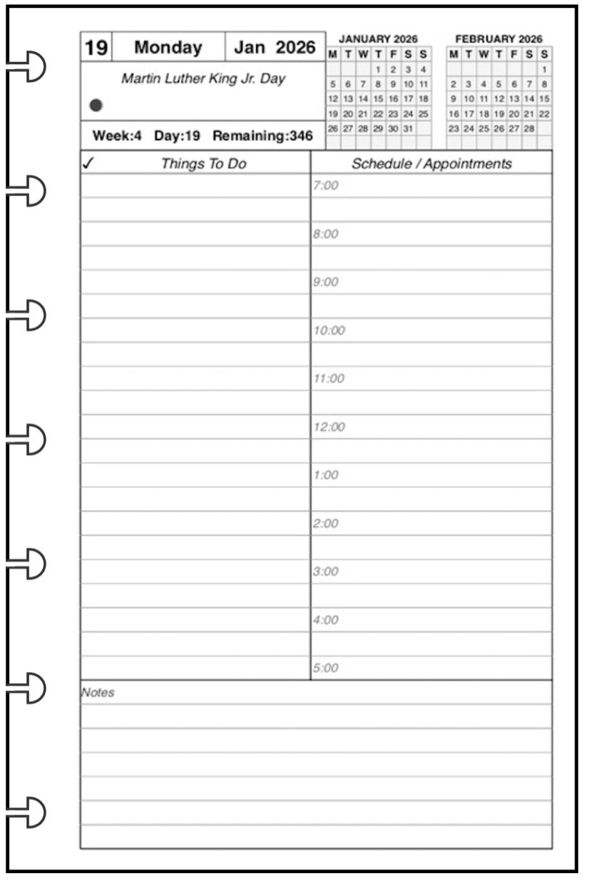 Mini Daily and Monthly Planner, 1 Page Per Day, 2 Pages Per Month, With Lines, Style A