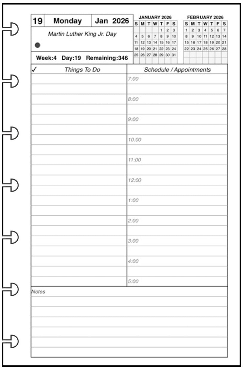 Mini Daily and Monthly Planner, 1 Page Per Day, 2 Pages Per Month, With Lines, Style A