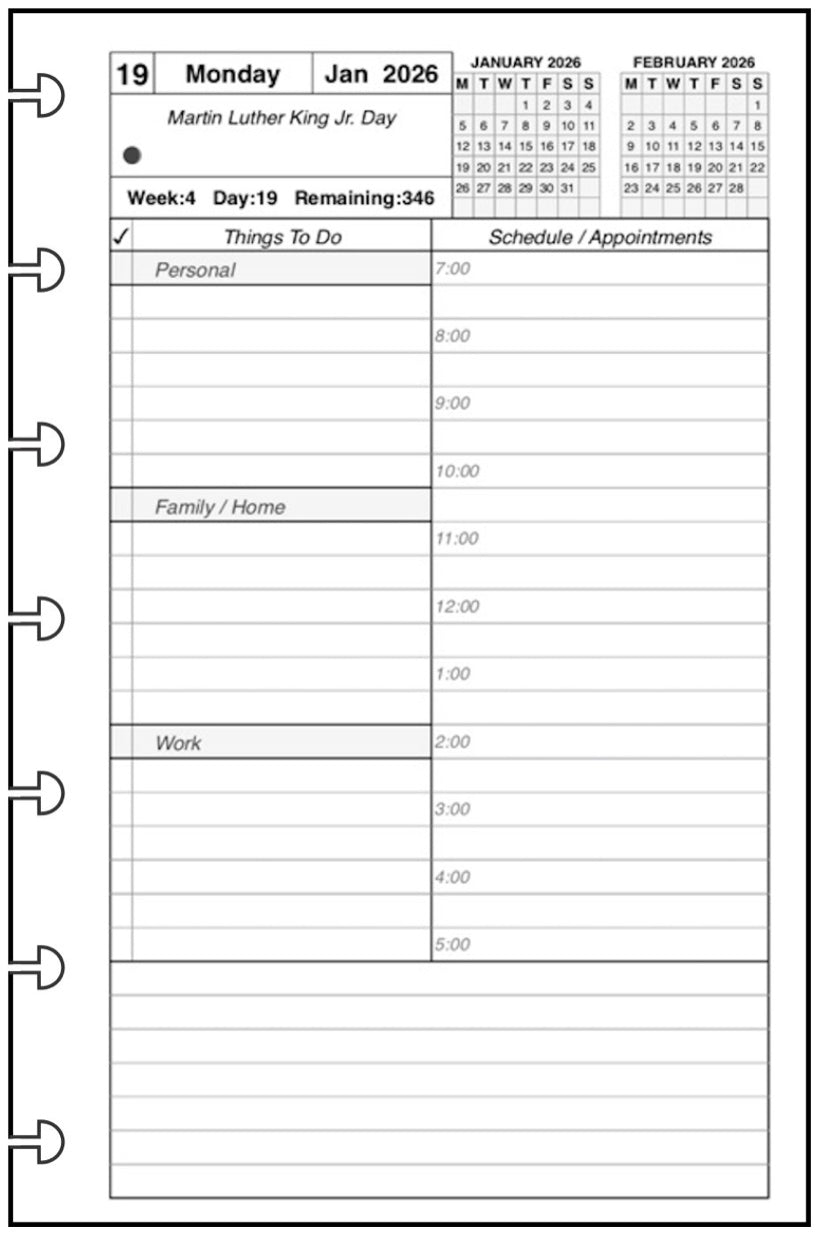 Mini Daily and Monthly Planner, 1 Page Per Day, 2 Pages Per Month, With Lines, Style AS