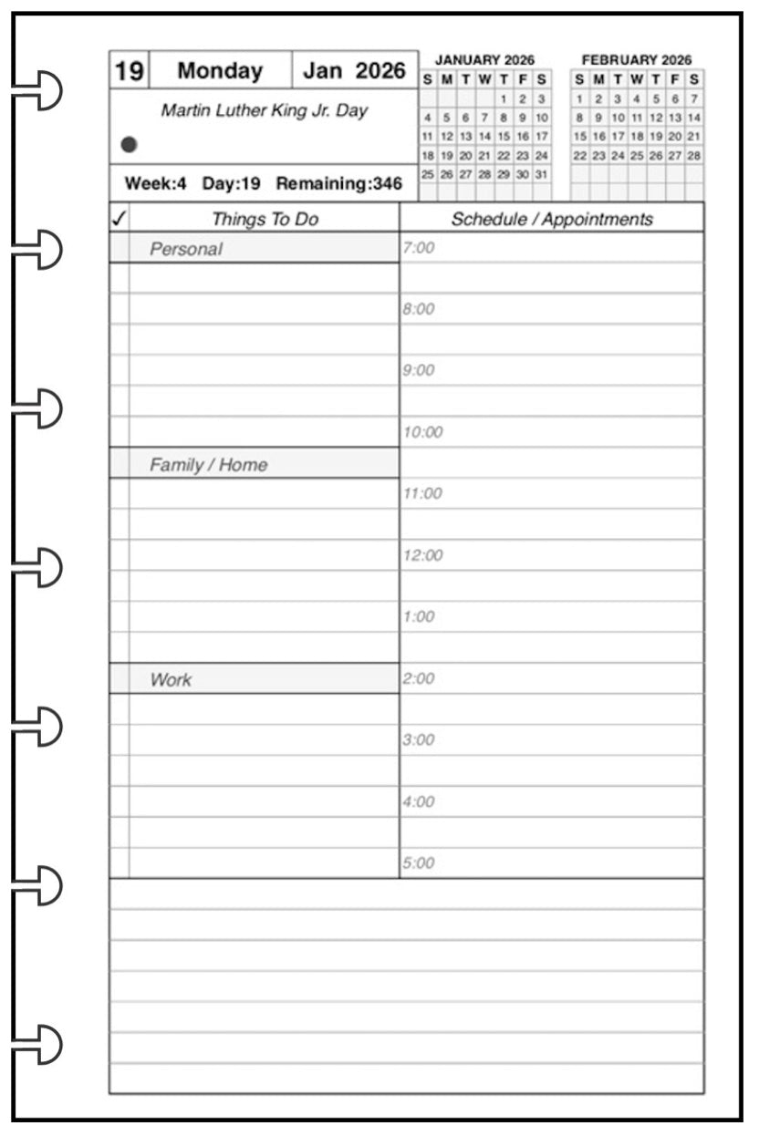 Mini Daily and Monthly Planner, 1 Page Per Day, 2 Pages Per Month, With Lines, Style AS