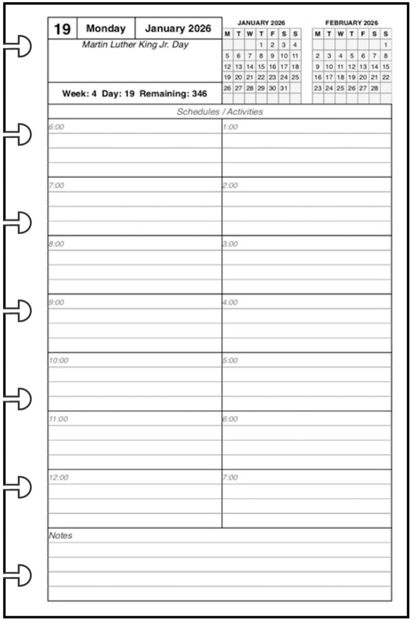 Mini Daily and Monthly Planner, 1 Page Per Day, 2 Pages Per Month, With Lines, Style C