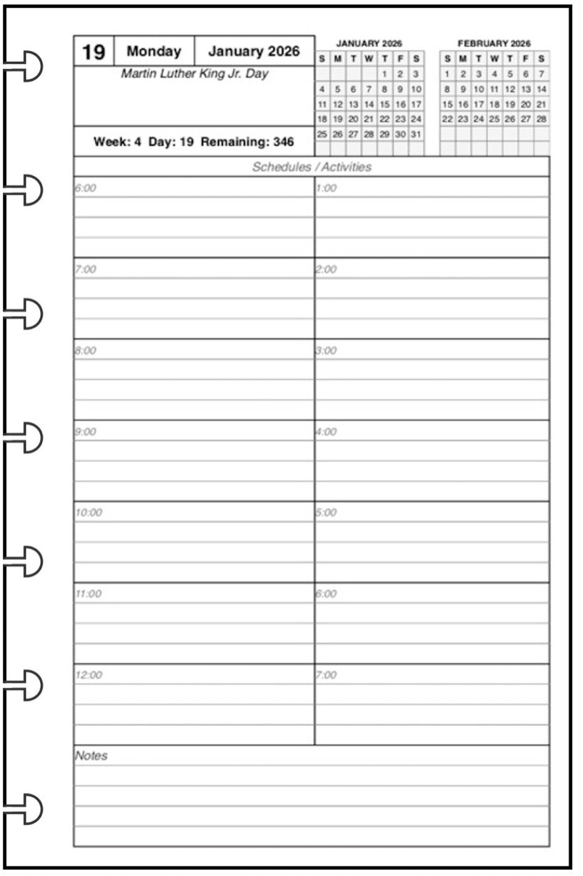 Mini Daily and Monthly Planner, 1 Page Per Day, 2 Pages Per Month, With Lines, Style C