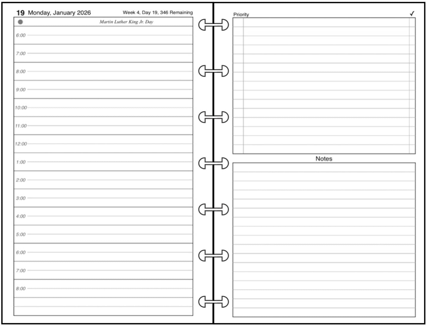 Miini Daily and Monthly Planner, 2 Pages Per Day, 2 Pages Per Month, With Lines, Style B