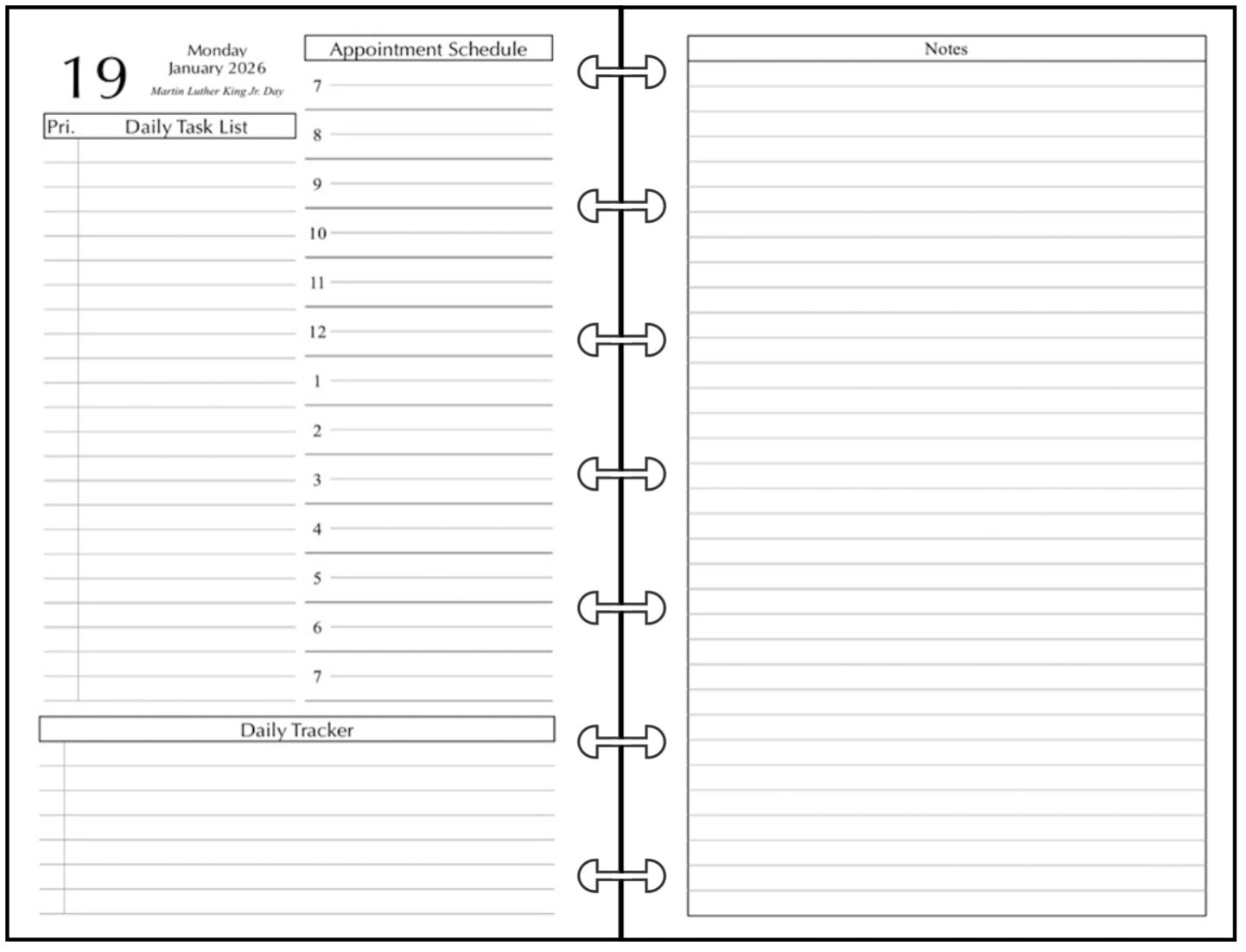 Miini Daily and Monthly Planner, 2 Pages Per Day, 2 Pages Per Month, With Lines, Style D1