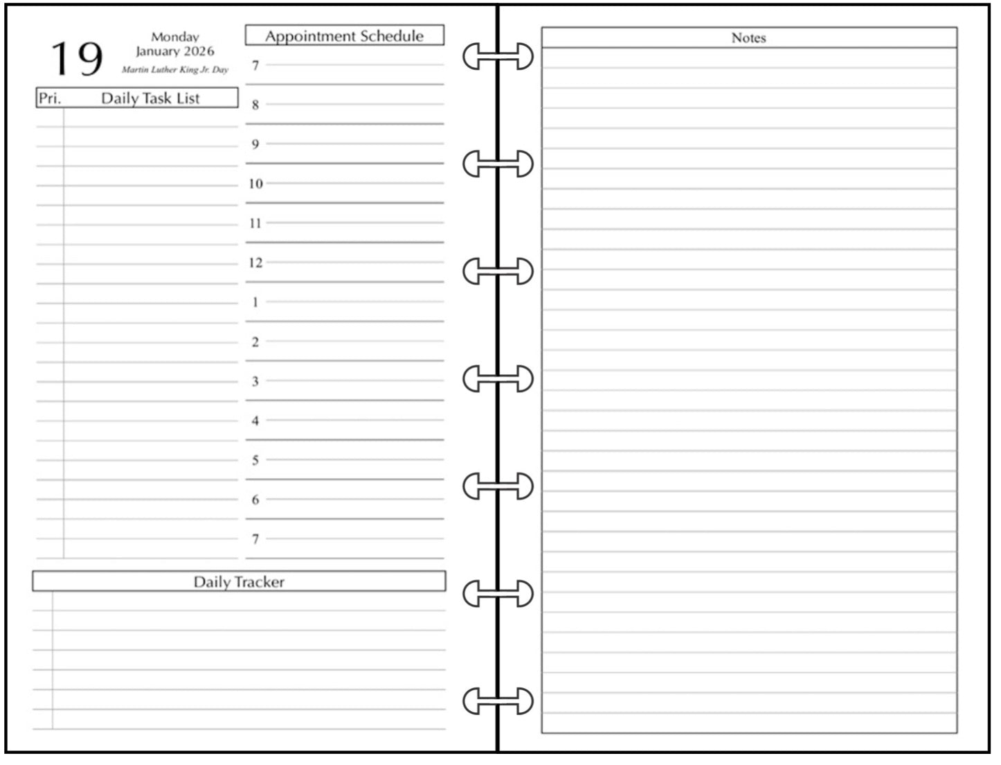 Miini Daily and Monthly Planner, 2 Pages Per Day, 2 Pages Per Month, With Lines, Style D1