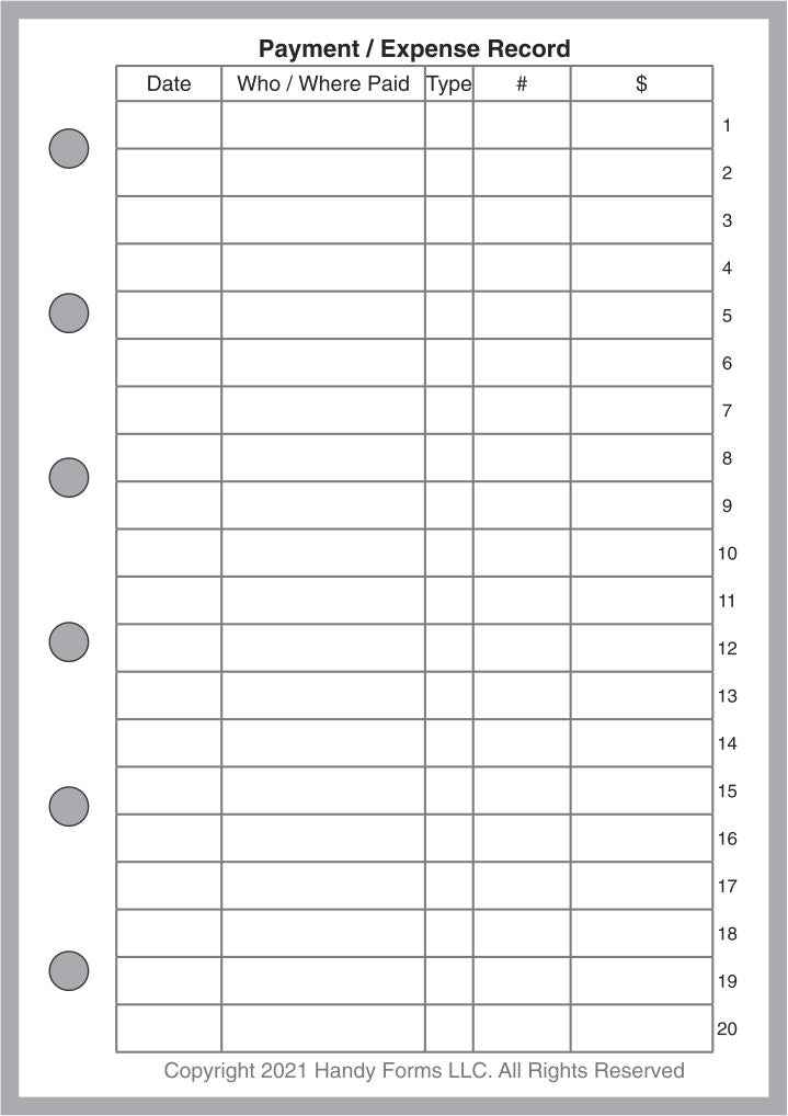 Pocket Plus Payment / Expense Record and Check Register