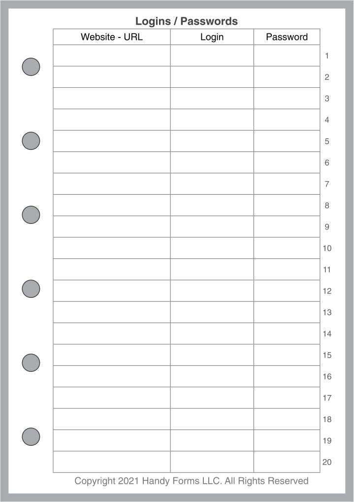 Pocket Plus Login / Password Reference