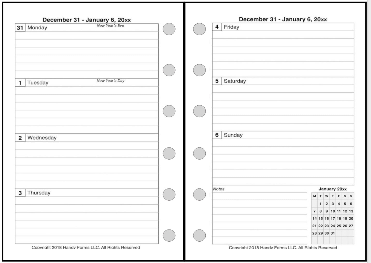Pocket Plus size Weekly and Monthly Planner, 2 Pages Per Week, 2 Pages Per Month, Style A