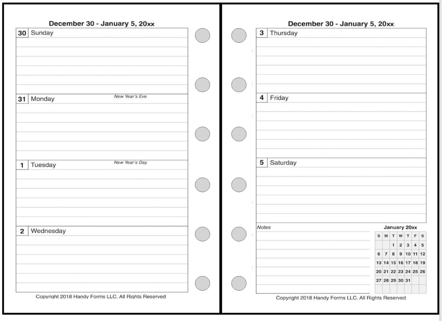 Pocket Plus size Weekly and Monthly Planner, 2 Pages Per Week, 2 Pages Per Month, Style A
