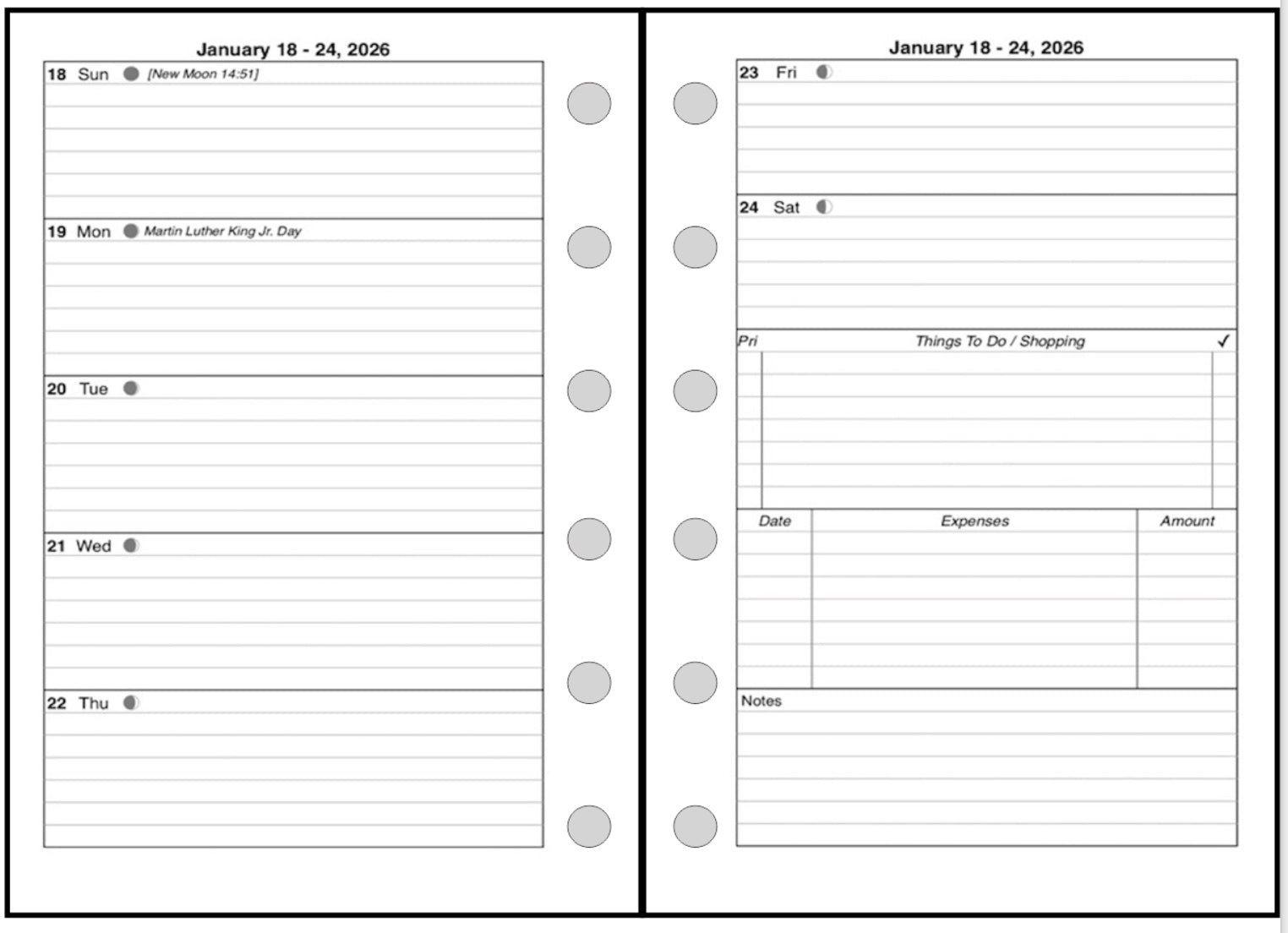 Pocket Plus size Weekly and Monthly Planner, 2 Pages Per Week, 2 Pages Per Month, Style C
