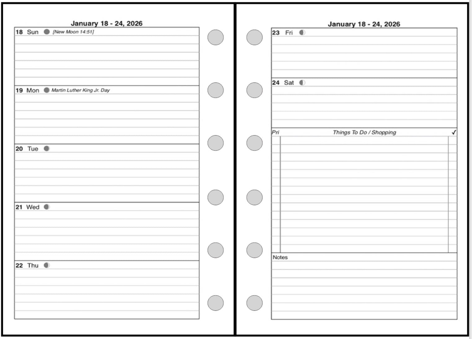 Pocket Plus size Weekly and Monthly Planner, 2 Pages Per Week, 2 Pages Per Month, Style D