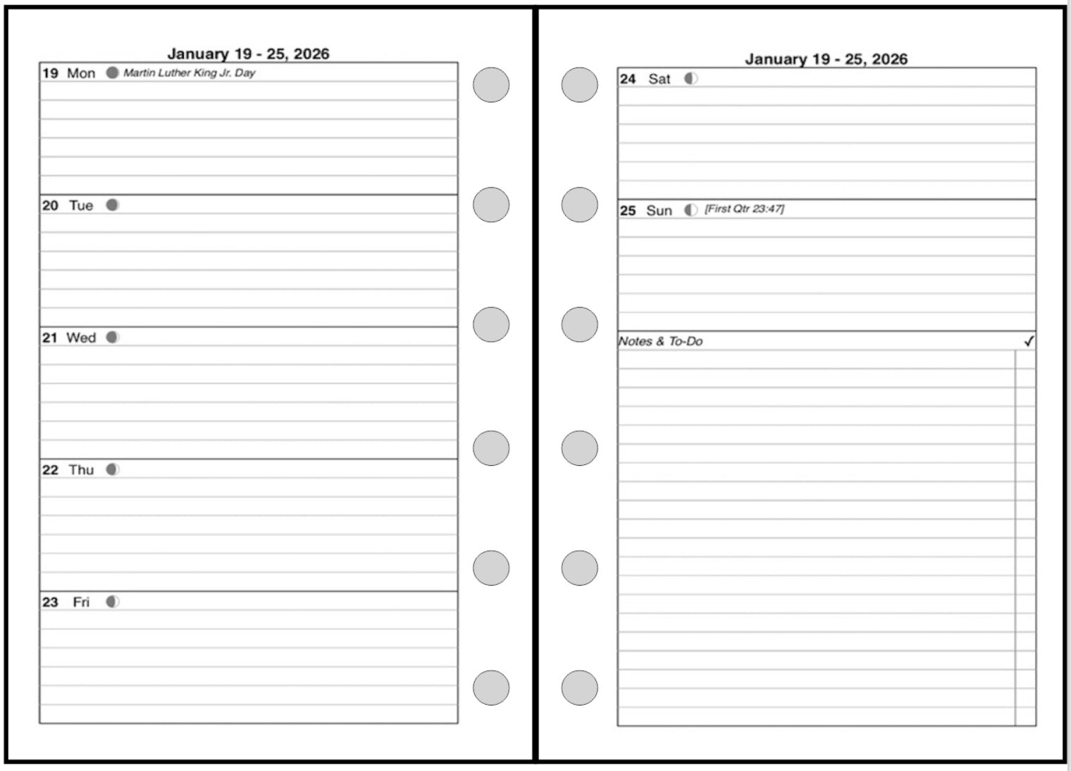 Pocket Plus size Weekly and Monthly Planner, 2 Pages Per Week, 2 Pages Per Month, Style D1