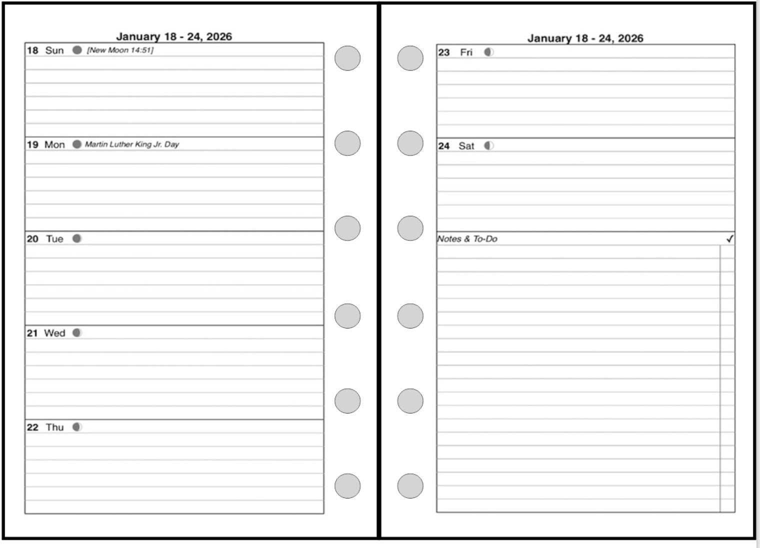 Pocket Plus size Weekly and Monthly Planner, 2 Pages Per Week, 2 Pages Per Month, Style D1