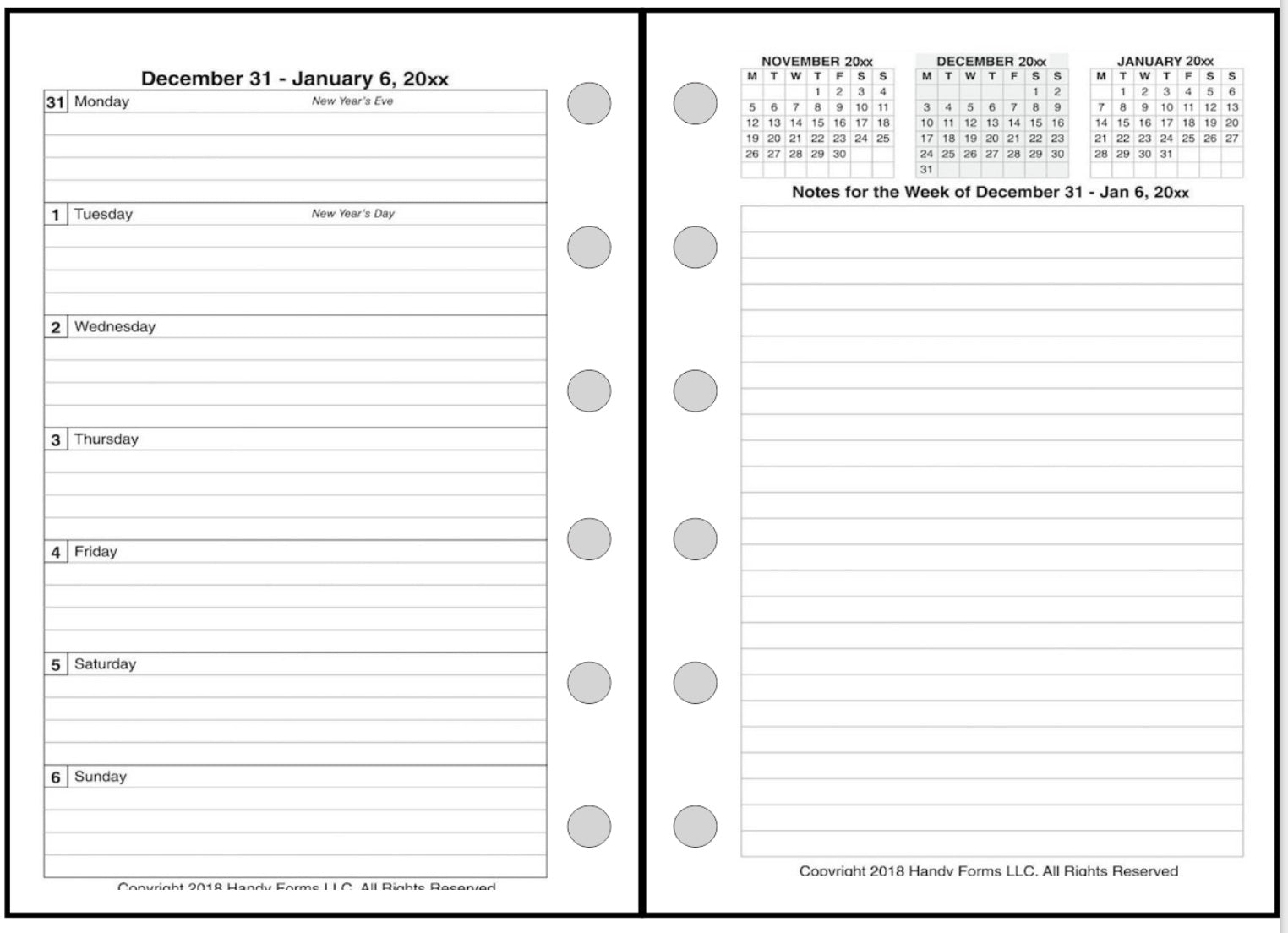 Pocket Plus size Weekly and Monthly Planner, 2 Pages Per Week, 2 Pages Per Month, Style E