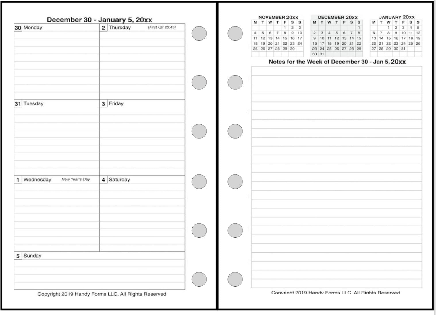 Pocket Plus size Weekly and Monthly Planner, 2 Pages Per Week, 2 Pages Per Month, Style F