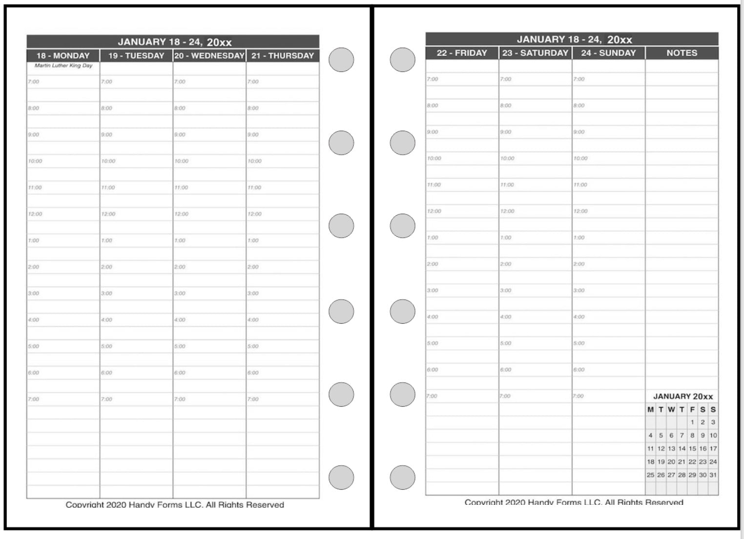 Pocket Plus size Weekly and Monthly Planner, 2 Pages Per Week, 2 Pages Per Month, Style V8