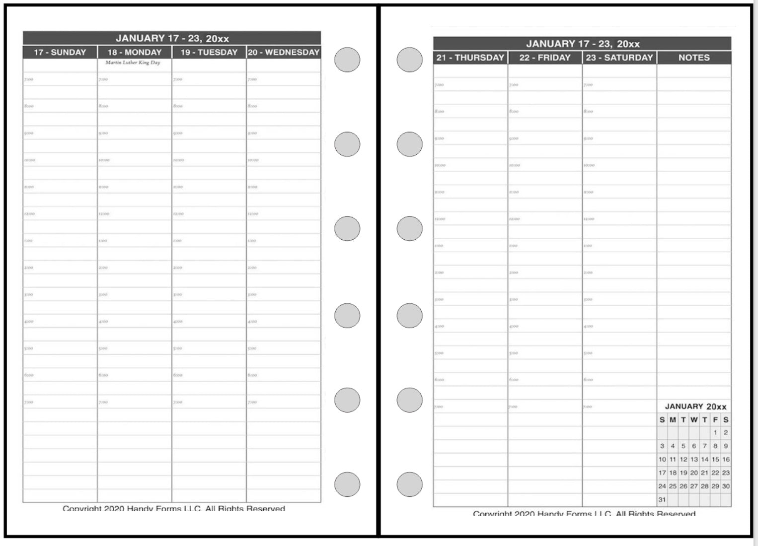 Pocket Plus size Weekly and Monthly Planner, 2 Pages Per Week, 2 Pages Per Month, Style V8