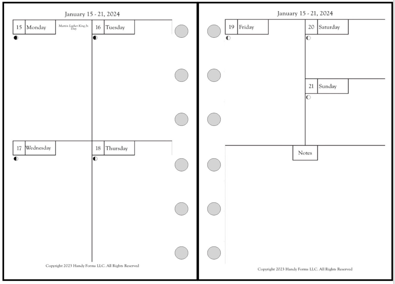 Pocket Plus size Weekly and Monthly Planner, 2 Pages Per Week, 2 Pages Per Month, Style H