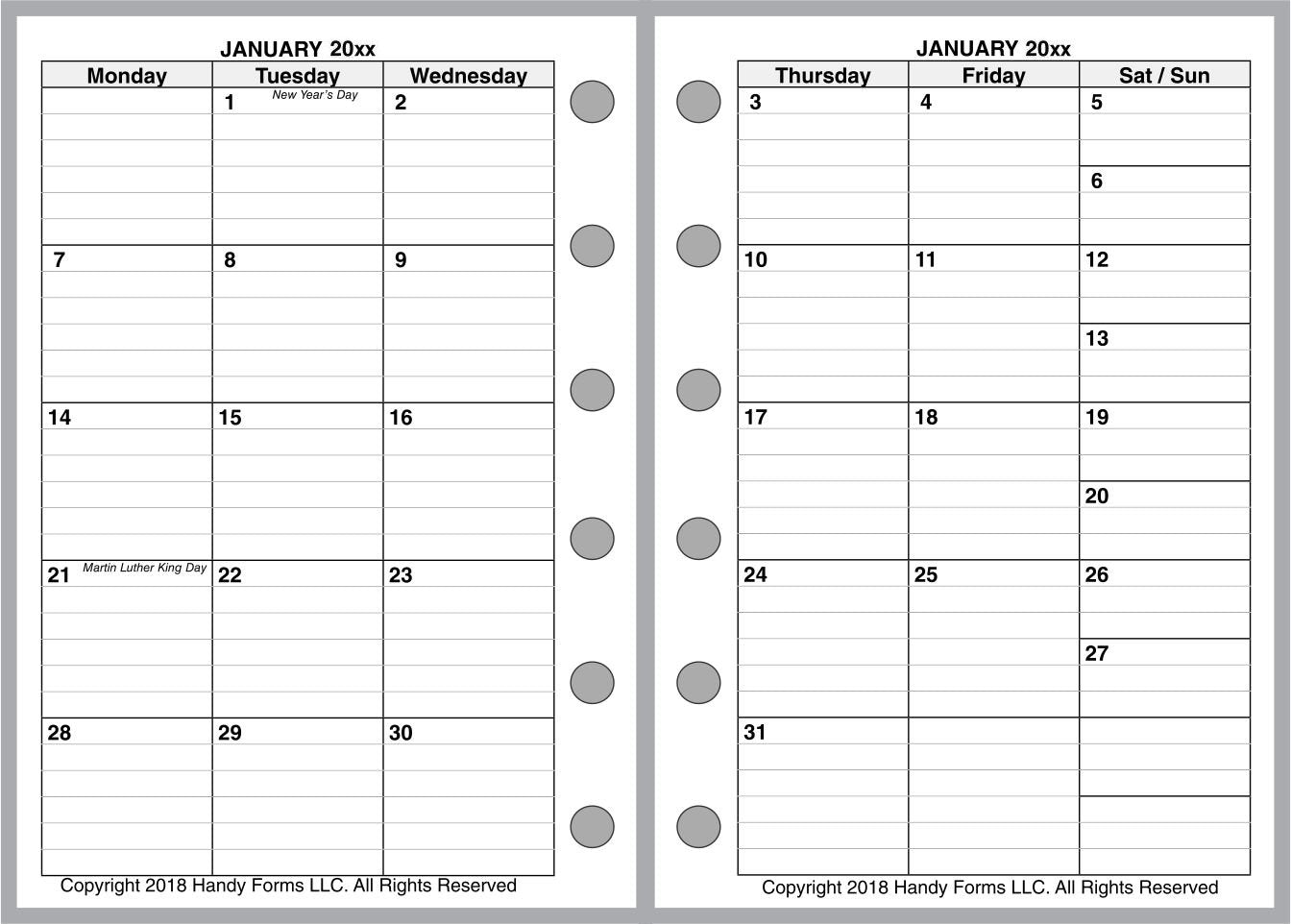 Pocket-Plus Monthly Planner, 2 Pages Per Month, 6-Column Month, With Lines